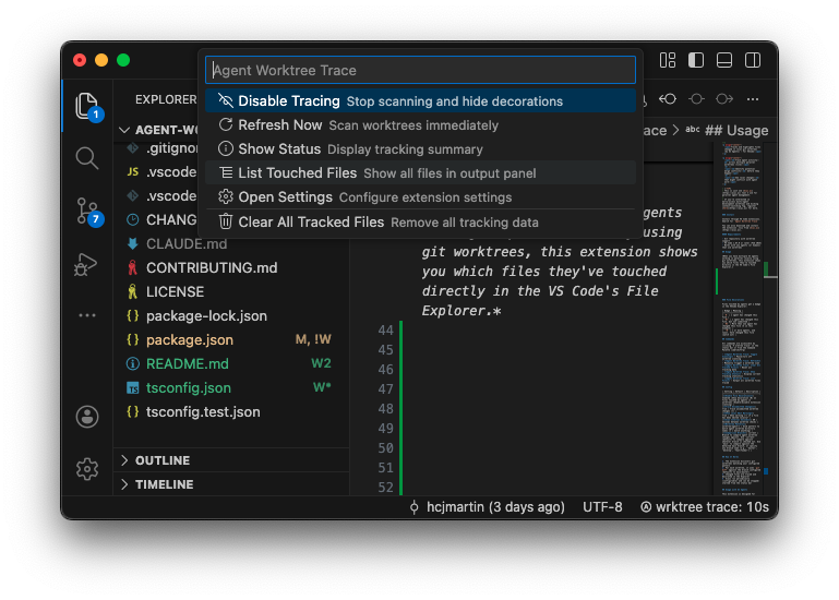 Extension commands in VS Code command palette